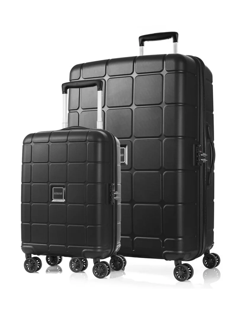 Hundo Suitcase, 2pc Set (55 + 81 cm), 4 Spinner Wheels, Hard Top, Polypropylene, Black|Spacious Interior|DuoSaf™ Security Zipper|TSA Combination Lock - 3 Years International Warranty